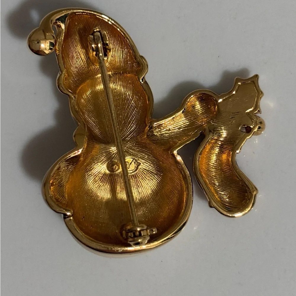Swarovski Crystal SWAN STAMP Enamel Festive Snowman Brooch Pin RARE/RETIRED